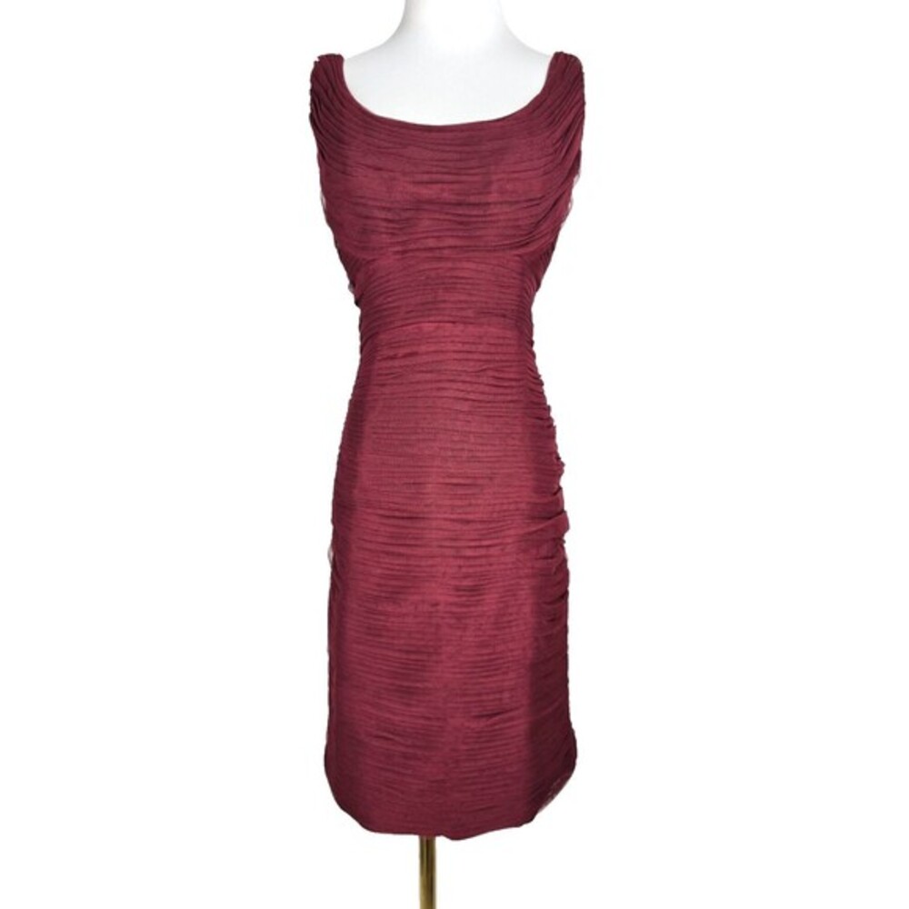 ML Monique Lhuillier Maroon Dress Draped Folds‎ Tulle Cocktail Formal Dress 6